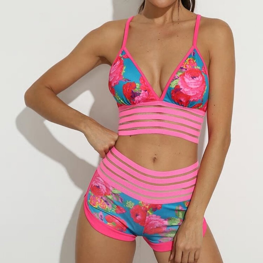 Fluorescent Floral Swim Suit